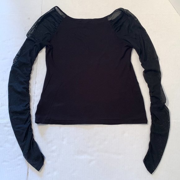 Guess Black Womens Boat Neck Top with Lace Arms Size Medium - Picture 2 of 7